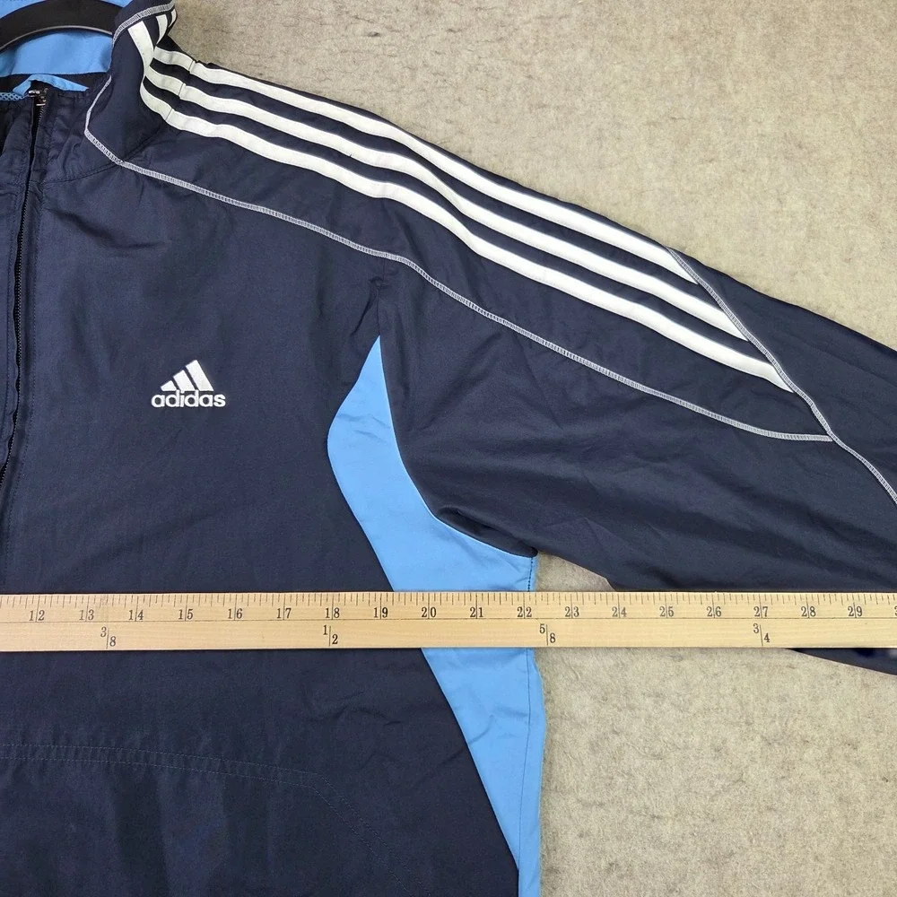 Adidas Windbreaker Track Jacket Mens‎ M Blue Striped Ful Zip Performance